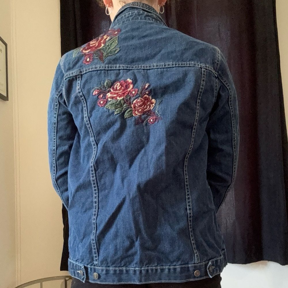 Denim Jean Jacket with Embroidered Roses - Picture 14 of 16